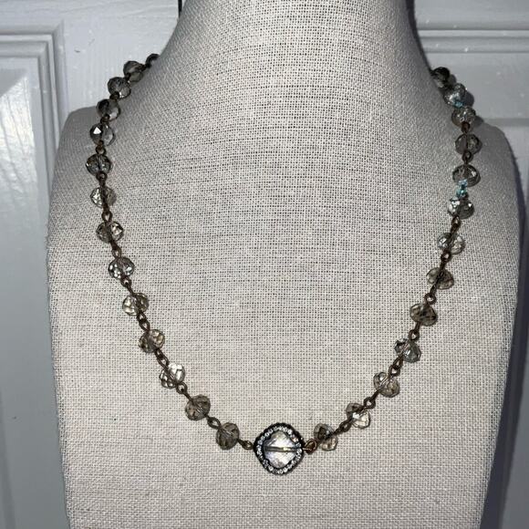 VTG CLEAR FACETED CRYSTAL BEADS CLOVER PENDANT NECKLACE 8” - Picture 2 of 8